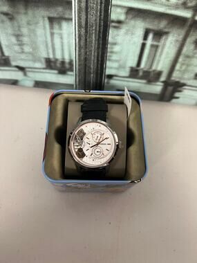 Fossil Townsman ME1164 White Skeleton Dial Black Leather Men Watch